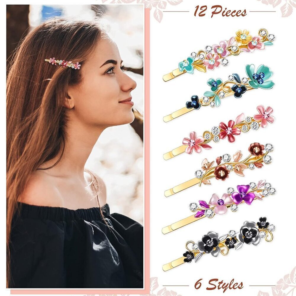 12 Pieces Vintage Flower Hair Pins Women Barrette Bobby Pins Decorative Metal Go - Picture 2 of 6